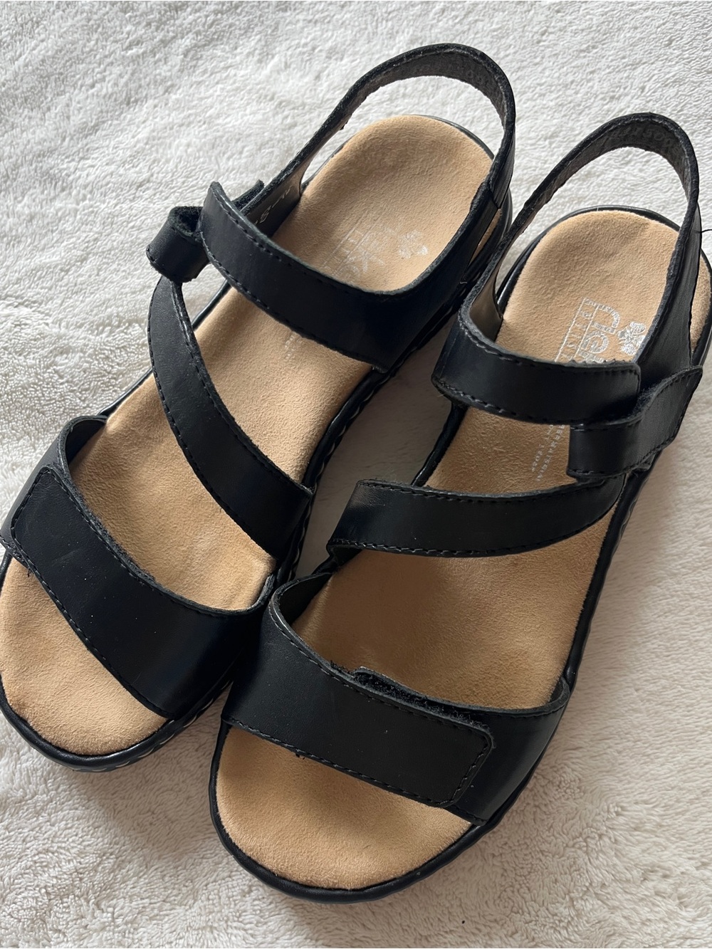 Rieker Antistress Black Leather Sandals, 37